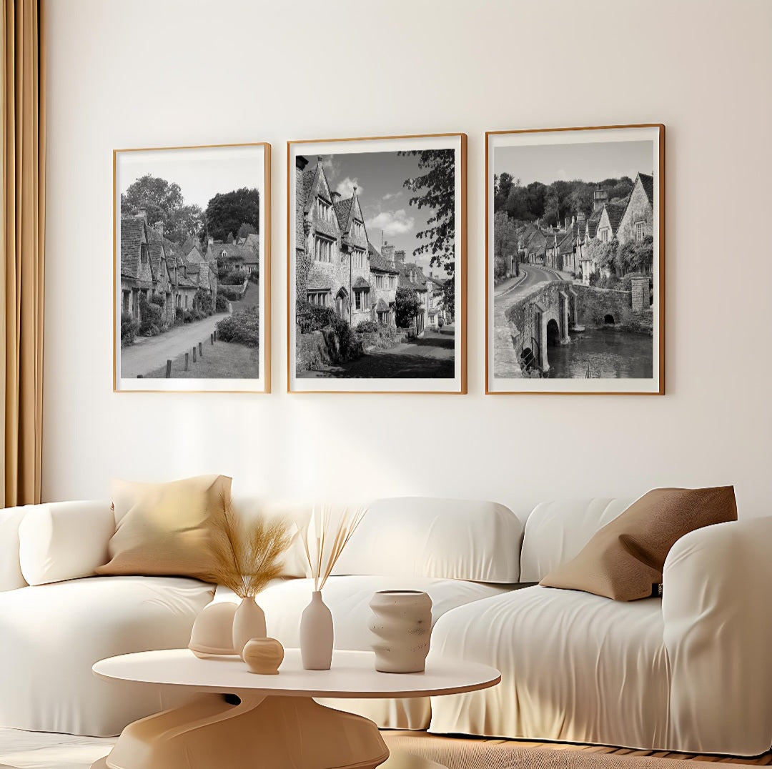Set of 3 Cotswolds black and white prints