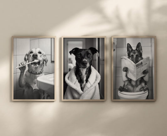 Set of 3 Dogs in the bathrooms posters