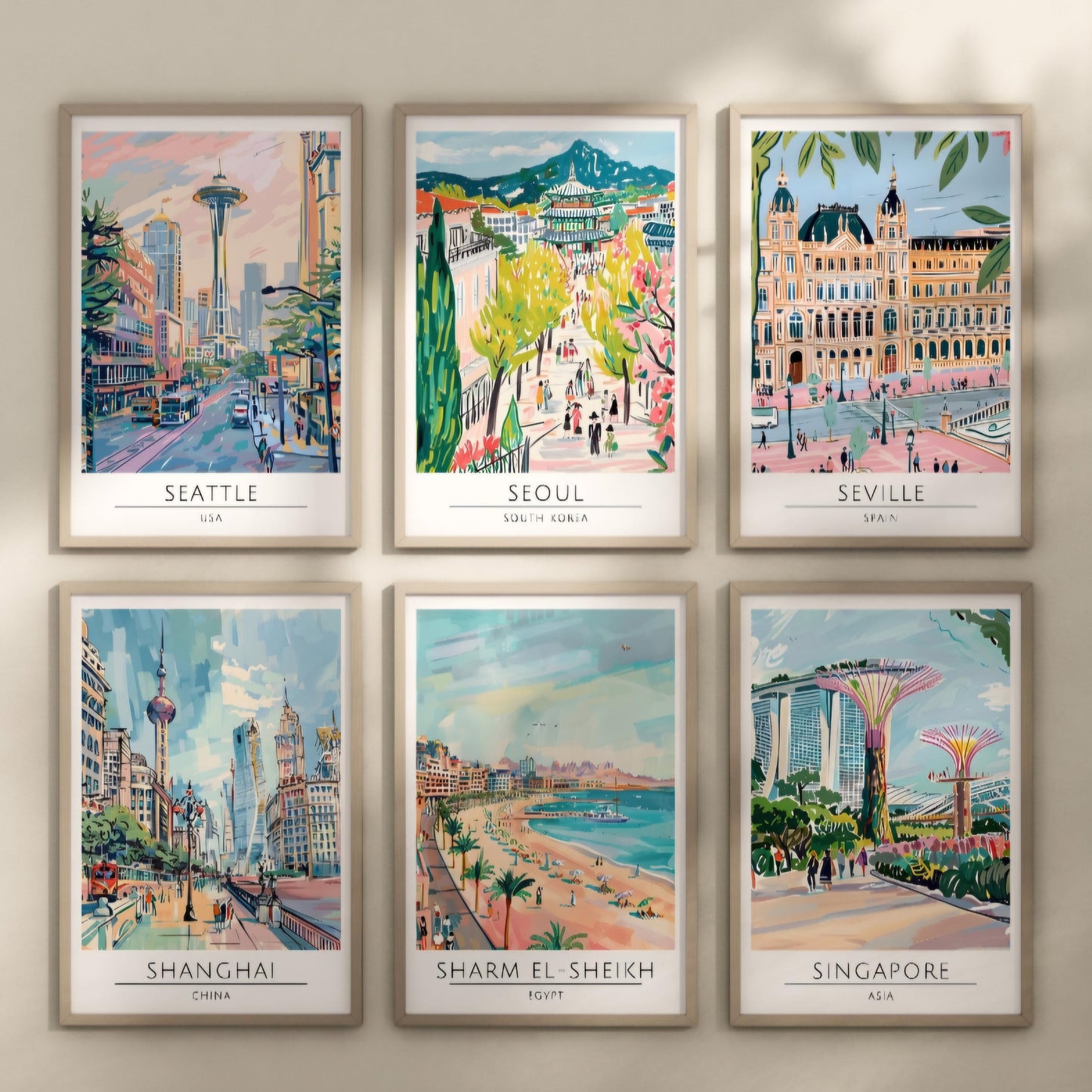 Watercolour style city prints. Choose from 116 locations listed.