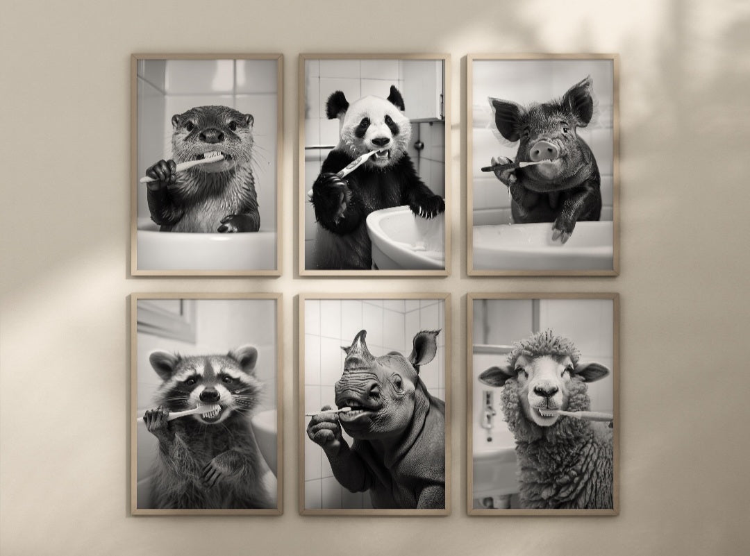 Animals brushing teeth posters. Choose from the animals displayed.