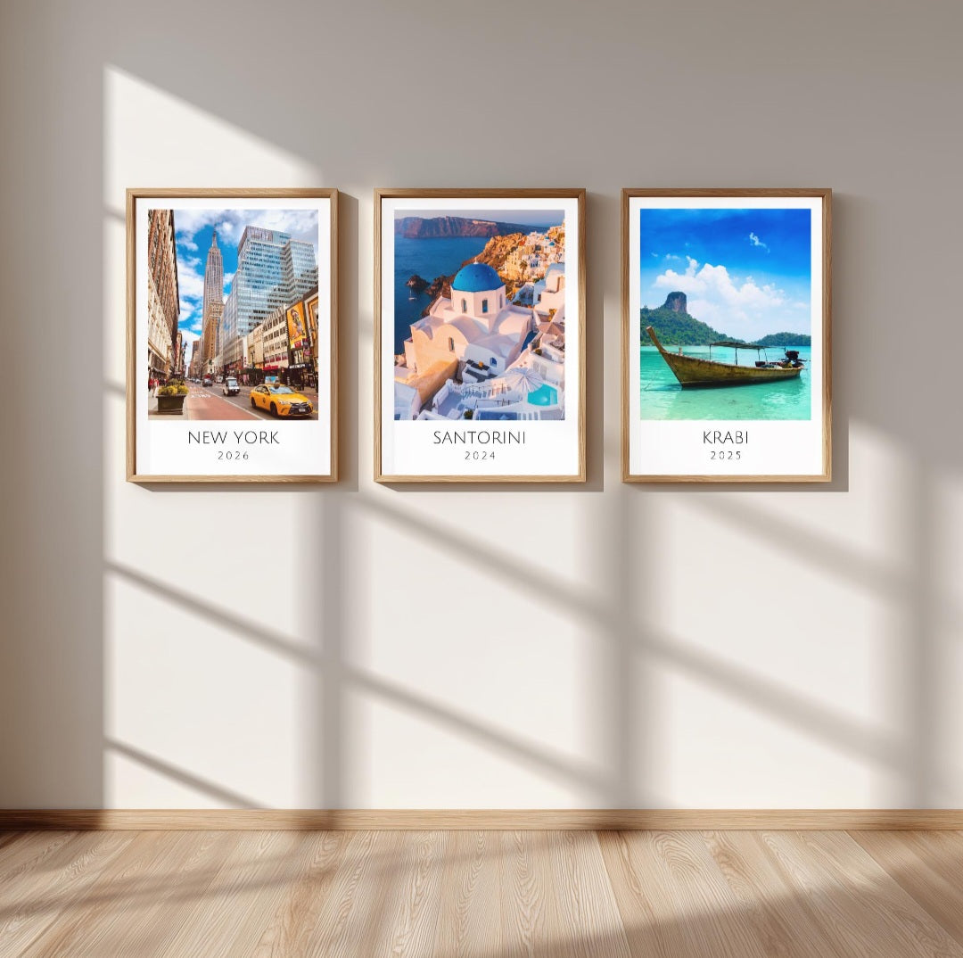 Personalised holiday memories travel posters - Any location! Option to use your own photos.