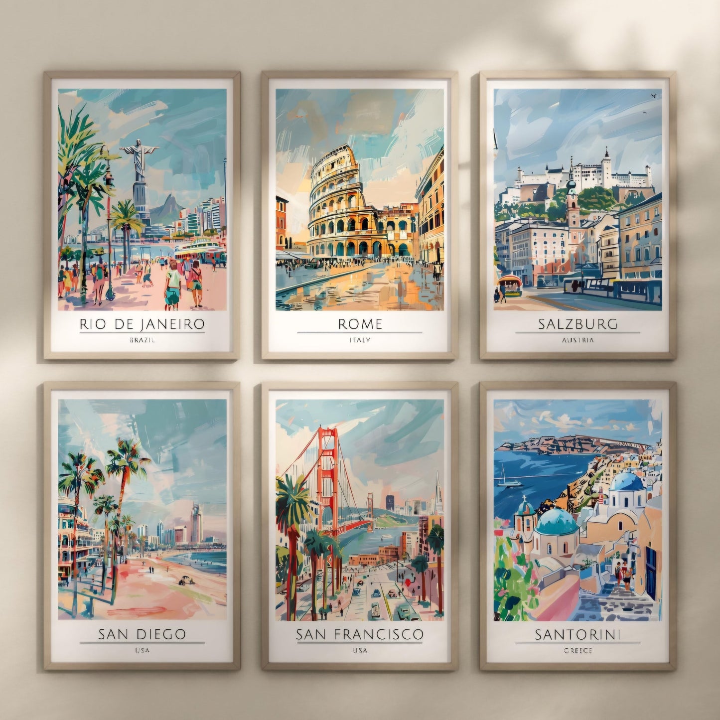 Watercolour style city prints. Choose from 116 locations listed.