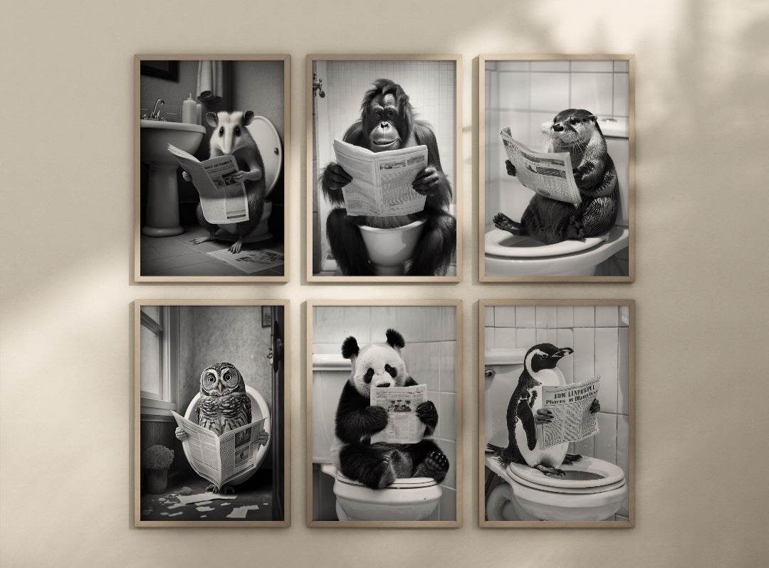 Animals on the toilet posters. Choose from the 60 animals listed.