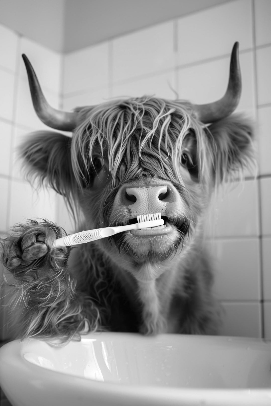 Set of 3 Highland Cow in the bathrooms posters