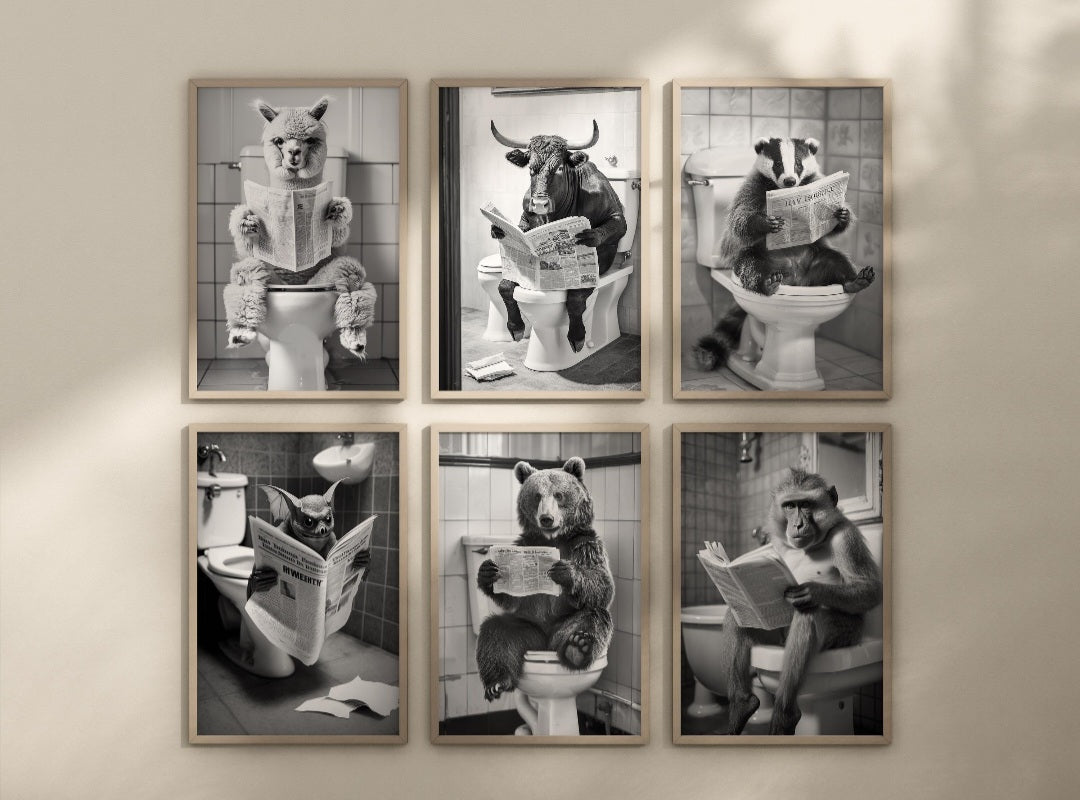 Animals on the toilet posters. Choose from the 60 animals listed.