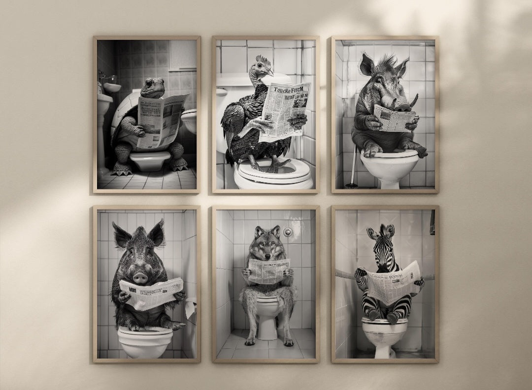 Animals on the toilet posters. Choose from the 60 animals listed.