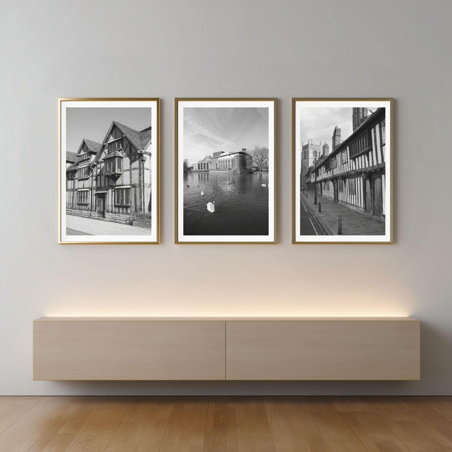 Set of 3 Stratford upon Avon black and white prints